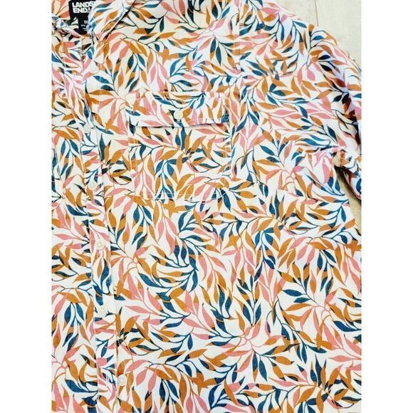 Lands' End Women's 1x Pink White Blue Floral 100% Linen LS Button Down Top - Picture 4 of 9